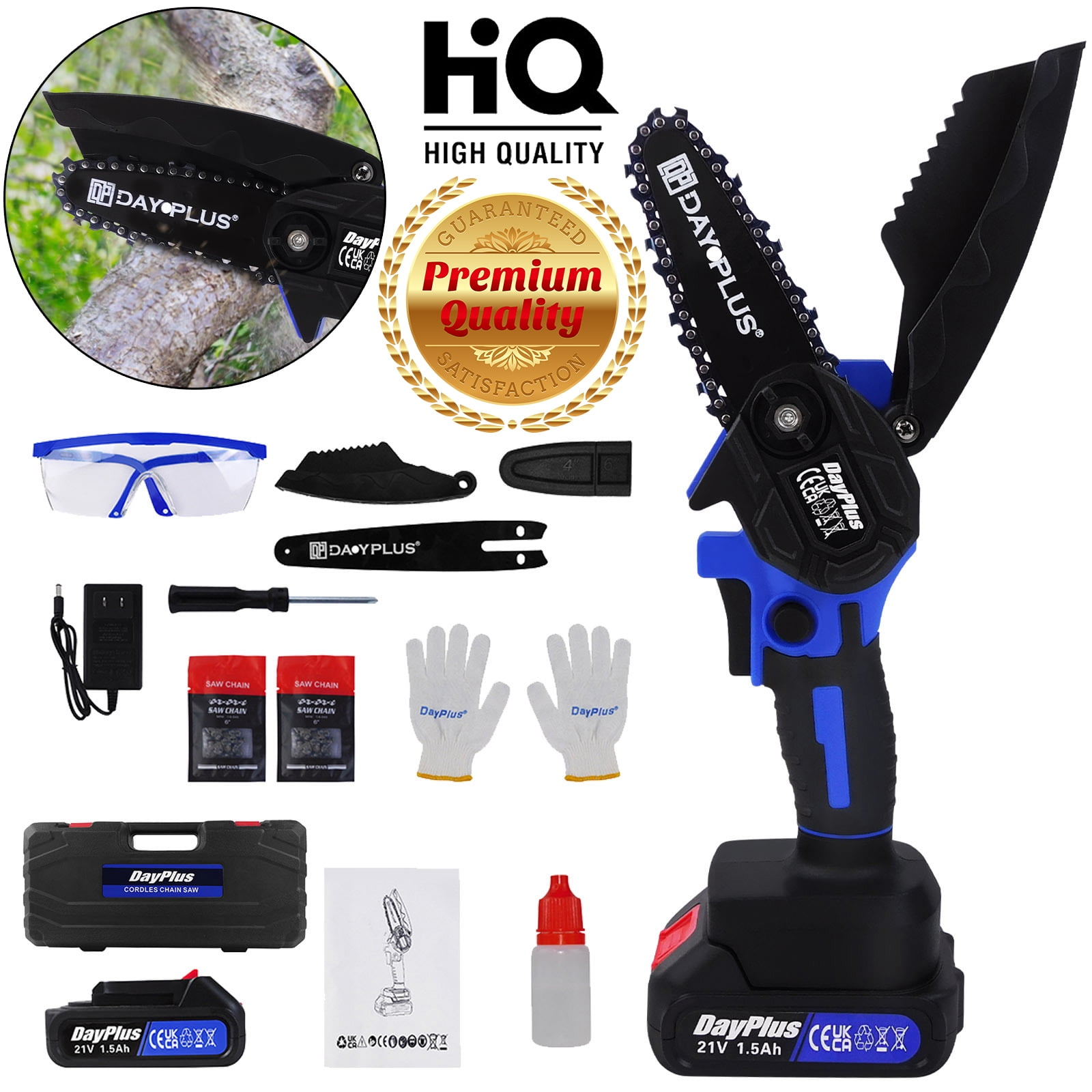 Dayplus Mini Chainsaw Cordless 4 Inch Electric Chainsaw with 2Battery