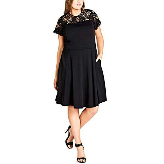 City Chic Trendy Plus Size Embroidered A-Line Dress Womens dress $116 Black 20W