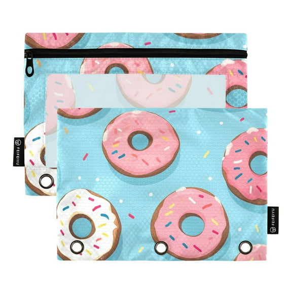 2 Pack Pencil Pouch for 3 Ring Binder Doughnut Pink Pencil Case Clear Window Zipper Pencil Bag Organizers