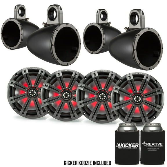 Kicker 8" BlackCharcoal Wake Tower LED Marine Speakers 2-Pairs