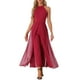 thumbnail image 1 of MONO ELEGANTE PARA MUJER con cuello halter, sin mangas, elegante, formal, de pierna ancha, talla XS, burdeos, 1 of 6