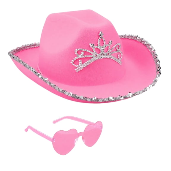Sequin Cowboy Hat and Glasses 2 Piece Set- Glitter Cowgirl Hat for Women - Western Cowboy Hat Costume Accessories for Birthday Wedding Party Halloween