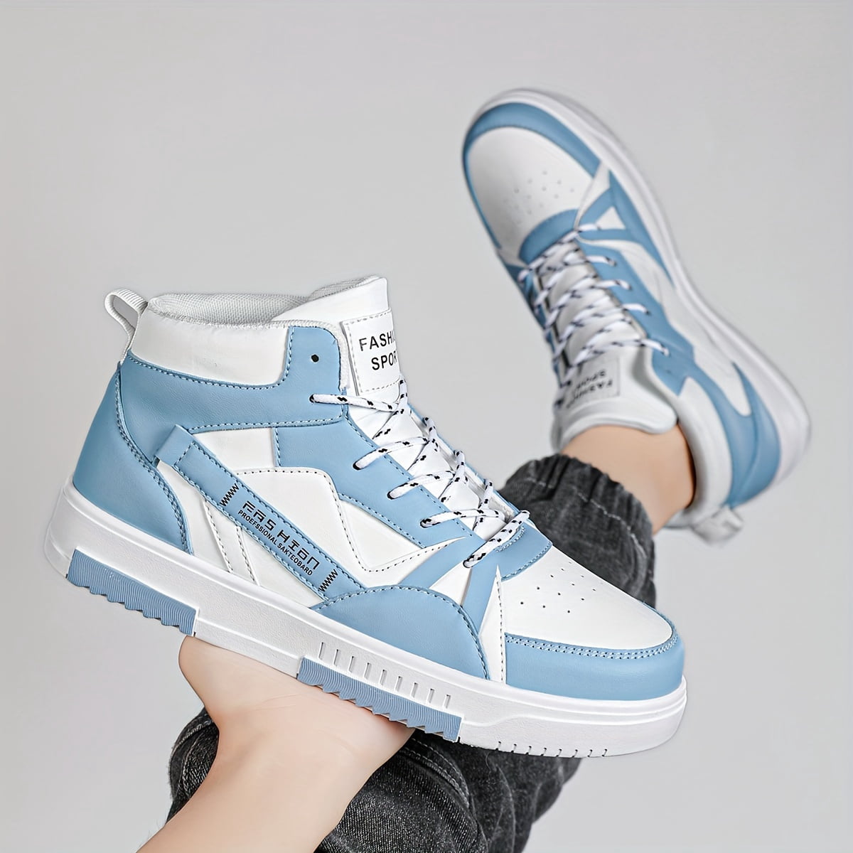 [sneakers] Men'S Letter-Patterned Color-Blocking Lace-Up Sports Comfortable Skate Shoes, Outdoor Non-Slip High-Top Athletic Hiking Shoes, Perfect for Everyday Casual Outdoor Activities