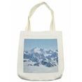 thumbnail image 1 of Mountain Tote Bag, Snowy Summit of Alps over the Clouds Scenery at Winter Wilderness in the Nature, Cloth Linen Reusable Bag for Shopping Books Beach and More, 16.5" X 14", Cream, by Ambesonne, 1 of 2