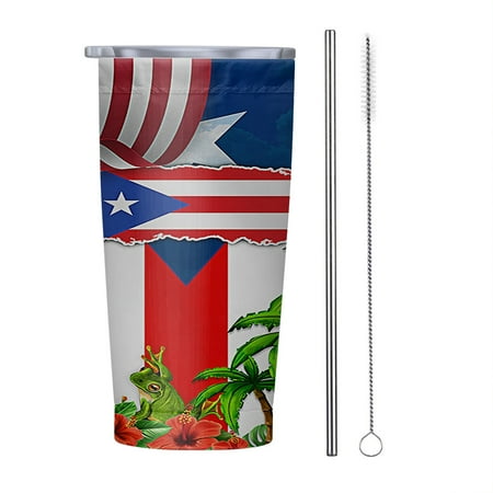 

Puerto Rico with Flor de Maga 20oz Tumbler Insulated Stainless Steel Water Bottle Portable Travel Coffee Tea Mug Cup