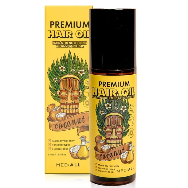 MEDIALL Premium K Aceite de belleza para el cabello | Suero de coco y argán para cabello rizado y dañado - 1.85 onzas líquidas