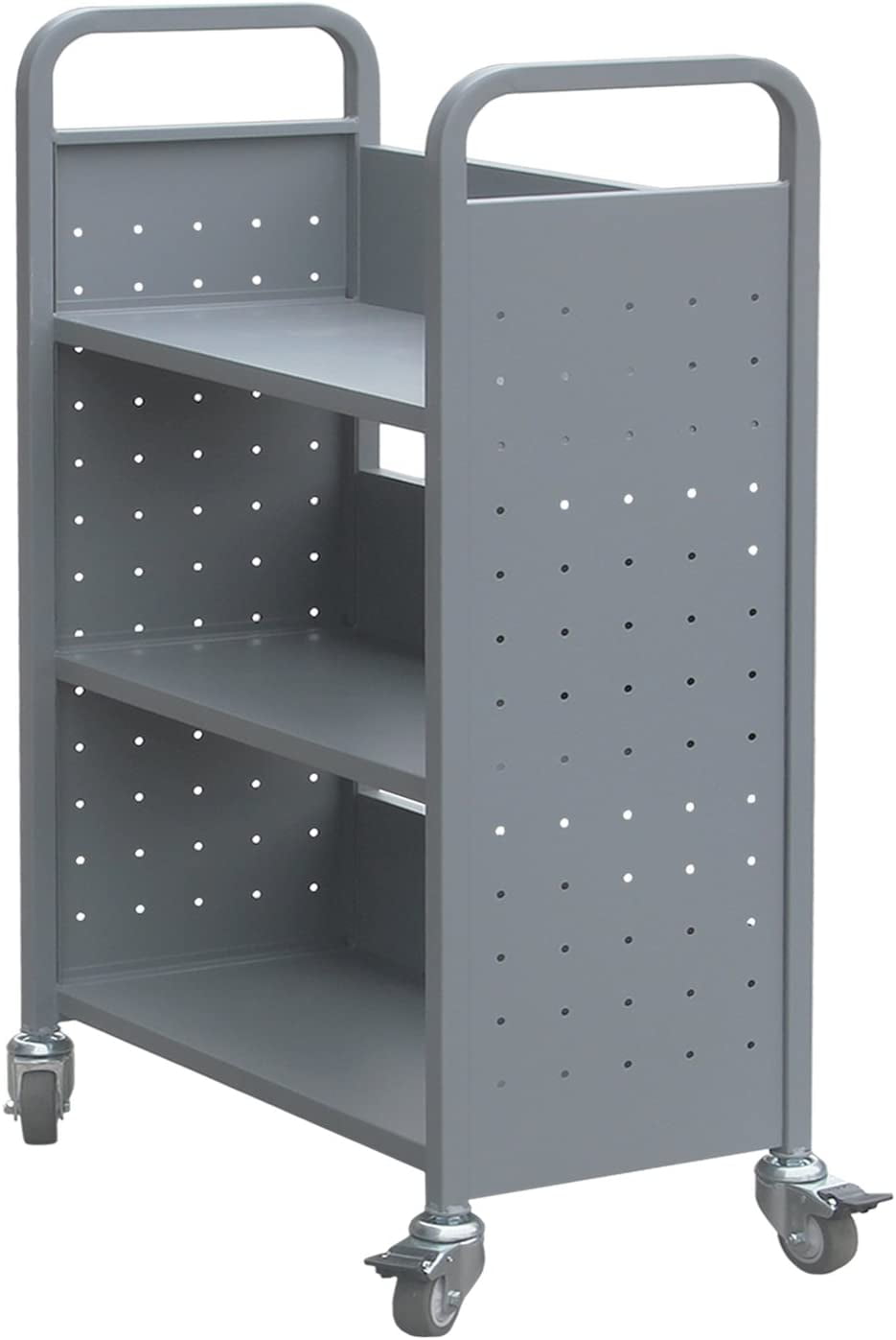 Rolling Library Book Cart Single Sided Flat Shelves with Lockable