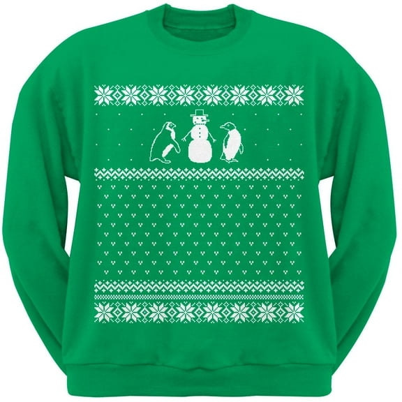 Penguins Ugly Christmas Sweater Green Adult Crew Neck Sweatshirt