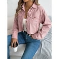 thumbnail image 3 of Corduroy Jacket Women, Yigetop Women's Fashion Cropped Shacket Button Down Corduroy Shacket Jackets Casual Plaid Long Sleeve Crop Jackets Tops Cropped Jacket Pink L, 3 of 8