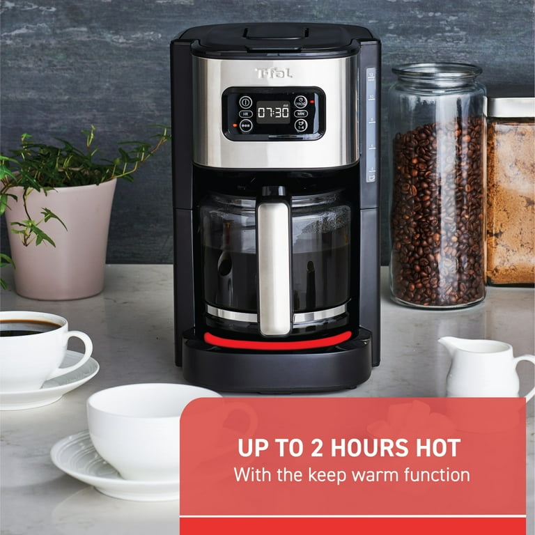 T-fal, Drip Coffee Maker, Black, Programmable 12-Cup, Stainless