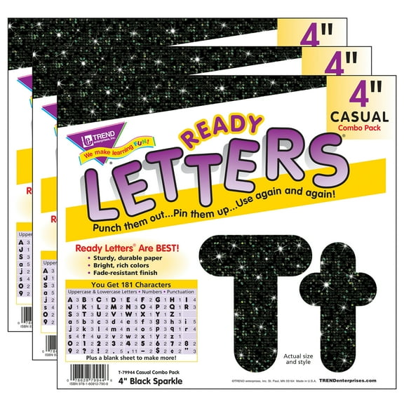 TREND Black Sparkle 4-Inch Casual Combo Ready Letters, 549 Pieces