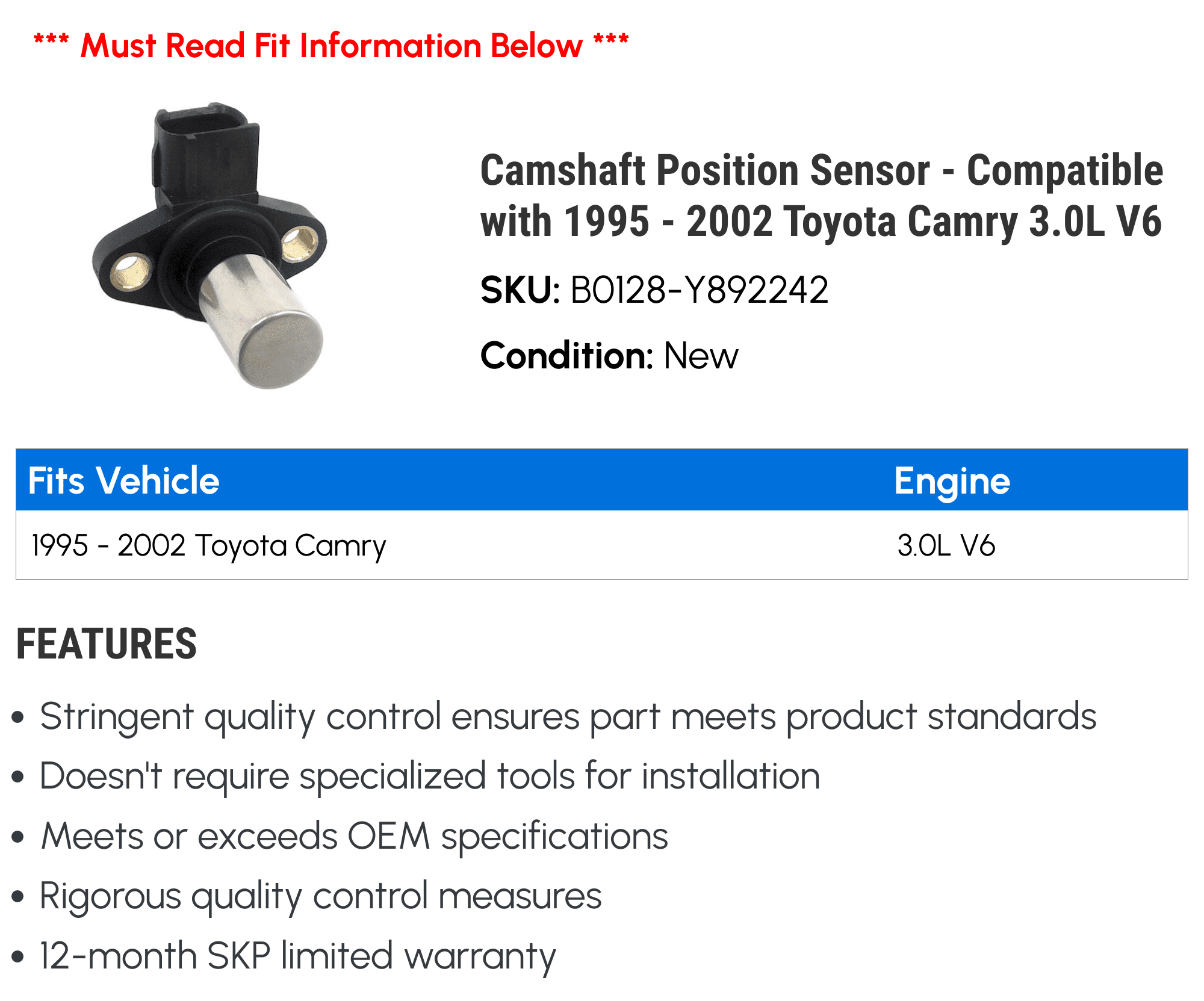 Genuine Parts Camshaft Position Sensor for Toyota Camry - Camshaft