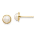 thumbnail image 1 of Solid 14k Yellow Gold 5-6mm White Button Freshwater Cultured Pearl Post Studs Earrings - 6mm x 6mm, 1 of 4