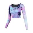 thumbnail image 2 of A2Y Women's Basic Solid Stretchable Scoop Neck Long Sleeve Crop Top Tie-dye Blue XL, 2 of 3