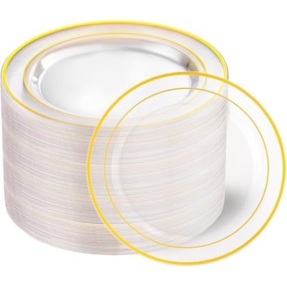 60PCS Clear Gold Dessert Plates, Clear Plastic Plates with Gold Rim 7 Inch, Fancy Disposable Wedding Plate Heavy Duty for Birthday, Wedding & Party