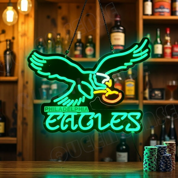 Queen Sense 16"x13" Philadelphias Sports League Eagles LED Neon Sign for Wall Decor Dimmable USB Powered LED Light W116PELV3-5VLED