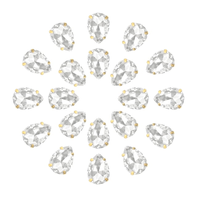 Unique Bargains 20Pack Teardrop Sew on Rhinestone - 18x13mm Glass Teardrop Crystal Rhinestones in Gold Prong Setting (White)