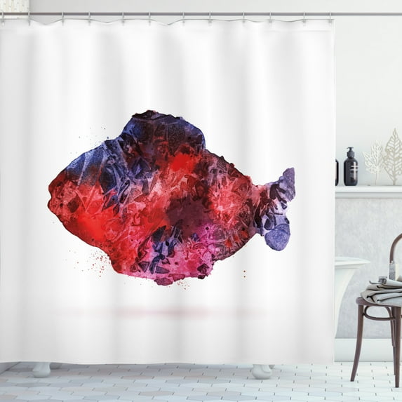 Gone Fishing Shower Curtain, Phrase Calligraphy on Artistic Design Fish Watercolor Effect Illustration, Fabric Bathroom Set with Hooks, 69"W X 75"L Long, Multicolor, by Ambesonne