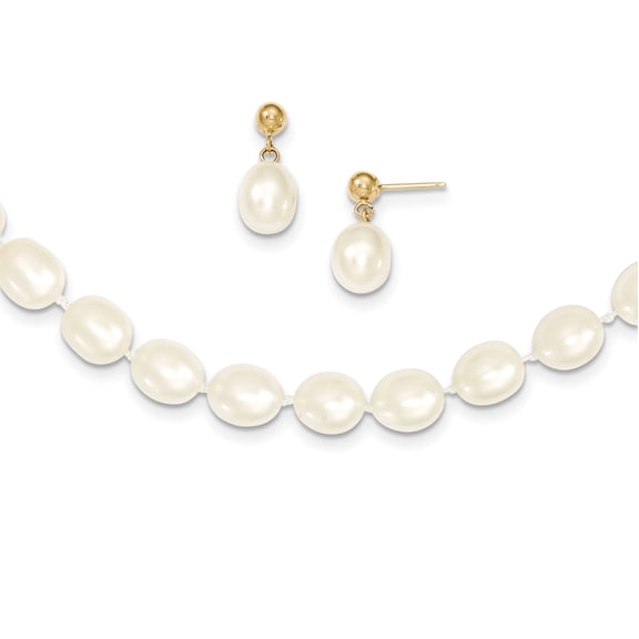 14k White Semi Round Freshwater Cultured Pearl 18 in. Necklace & Ear Set