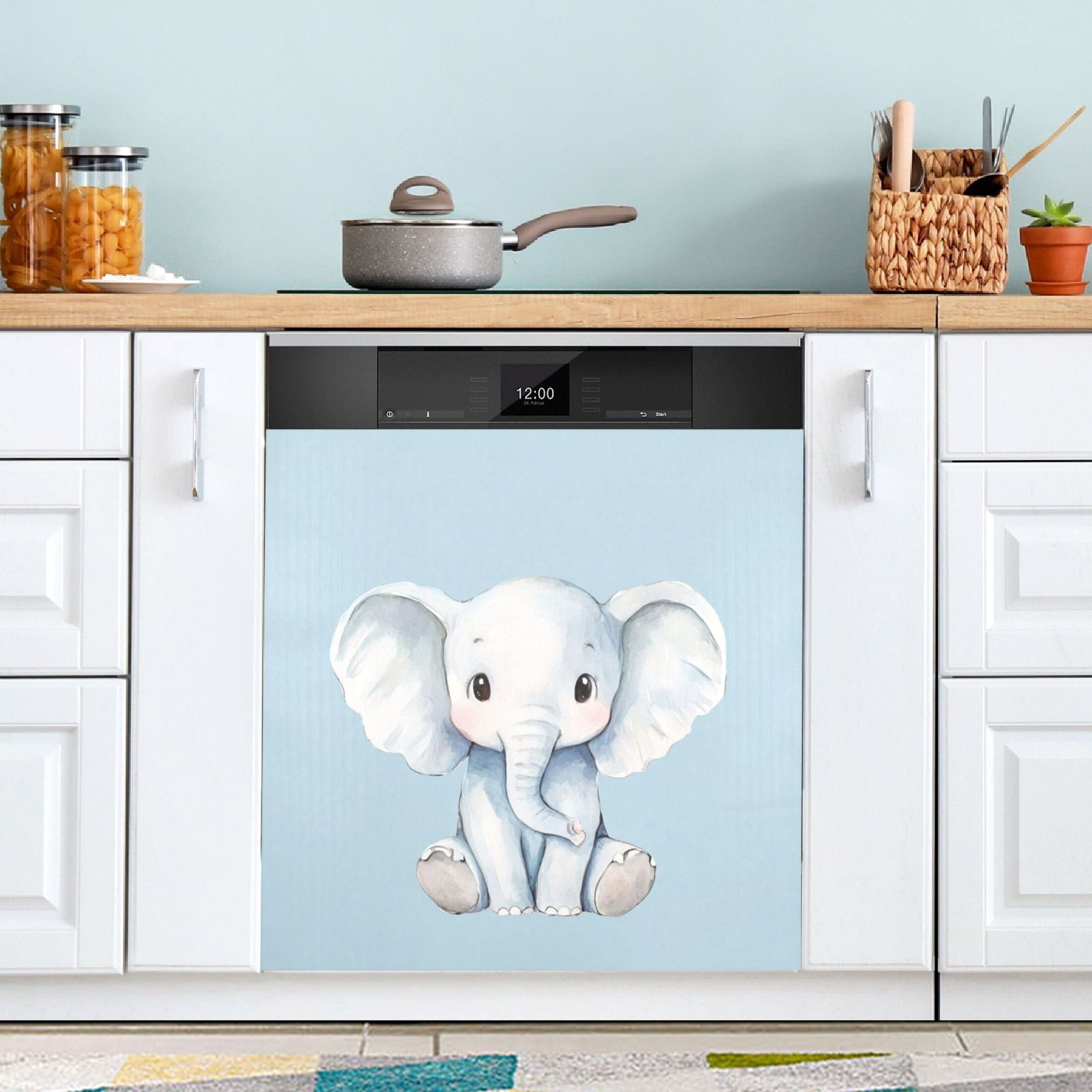 Dishwasher Magnetic Sticker 23x26 Inch Refrigerator Magnetic Sticker Washing Machine Magnetic Sticker Kitchen Panel Magnetic Sticker Home Decor Cute Cartoon Elephant Pattern
