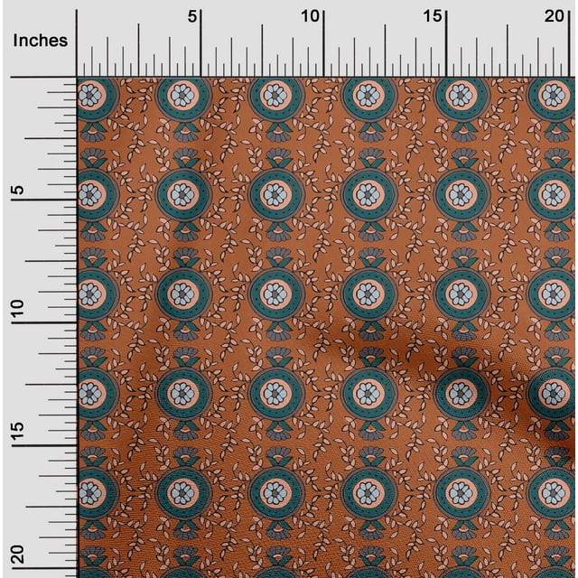 oneOone Polyester Lycra Fabric Leaves & Floral Block Printed Fabric 1 Yard 56 Inch Wide