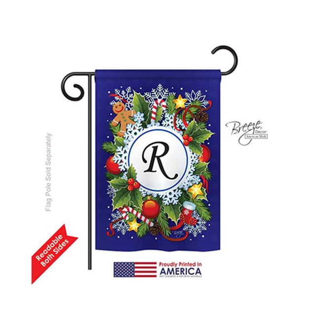 Breeze Decor 80096 Winter R Monogram 2-Sided Impression Garden Flag - 13 x 18.5 in.