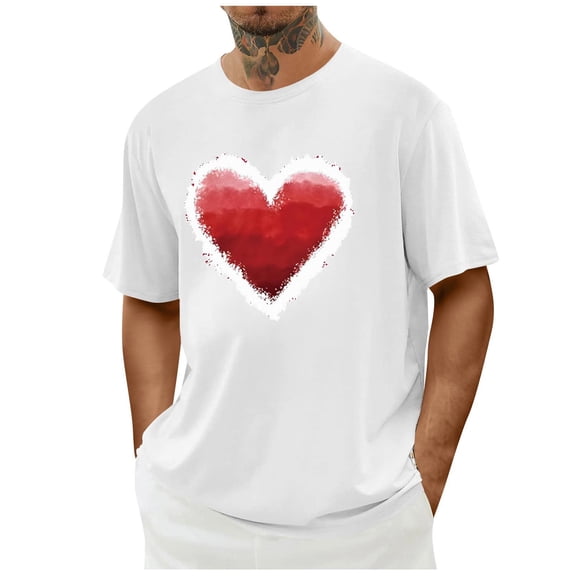 hotojiny Men's Shirts Fashion Heart Short Sleeve Tshirt Summer Casual Crew Neck Tops Valentine's Day T Shirts for Man