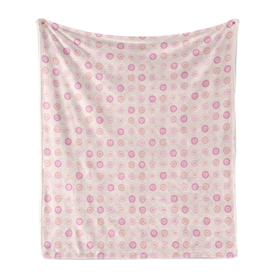 Blush Pink Soft Flannel Fleece Throw Blanket, Abstract Pastel Colored Pattern of Simple Little Hearts in Rounds, Cozy Plush for Indoor and Outdoor Use, 50" x 60", Pale Peach Multicolor, by Ambesonne