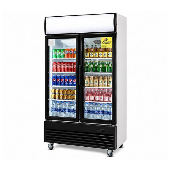 35 in. W 18 cu. ft. NSF Commercial Two Glass Door Upright Refrigerator Display Beverage Cooler Refrigerator Merchandiser Reach In Cooler
