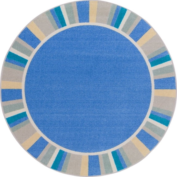 Joy Carpets Kid Essentials Off the Cuff 5'4" Round Area Rug in Color Light Blue