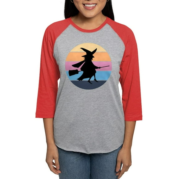 CafePress - Halloween Witch Retro Sunset Long Sleeve T Shirt - Womens Baseball Tee