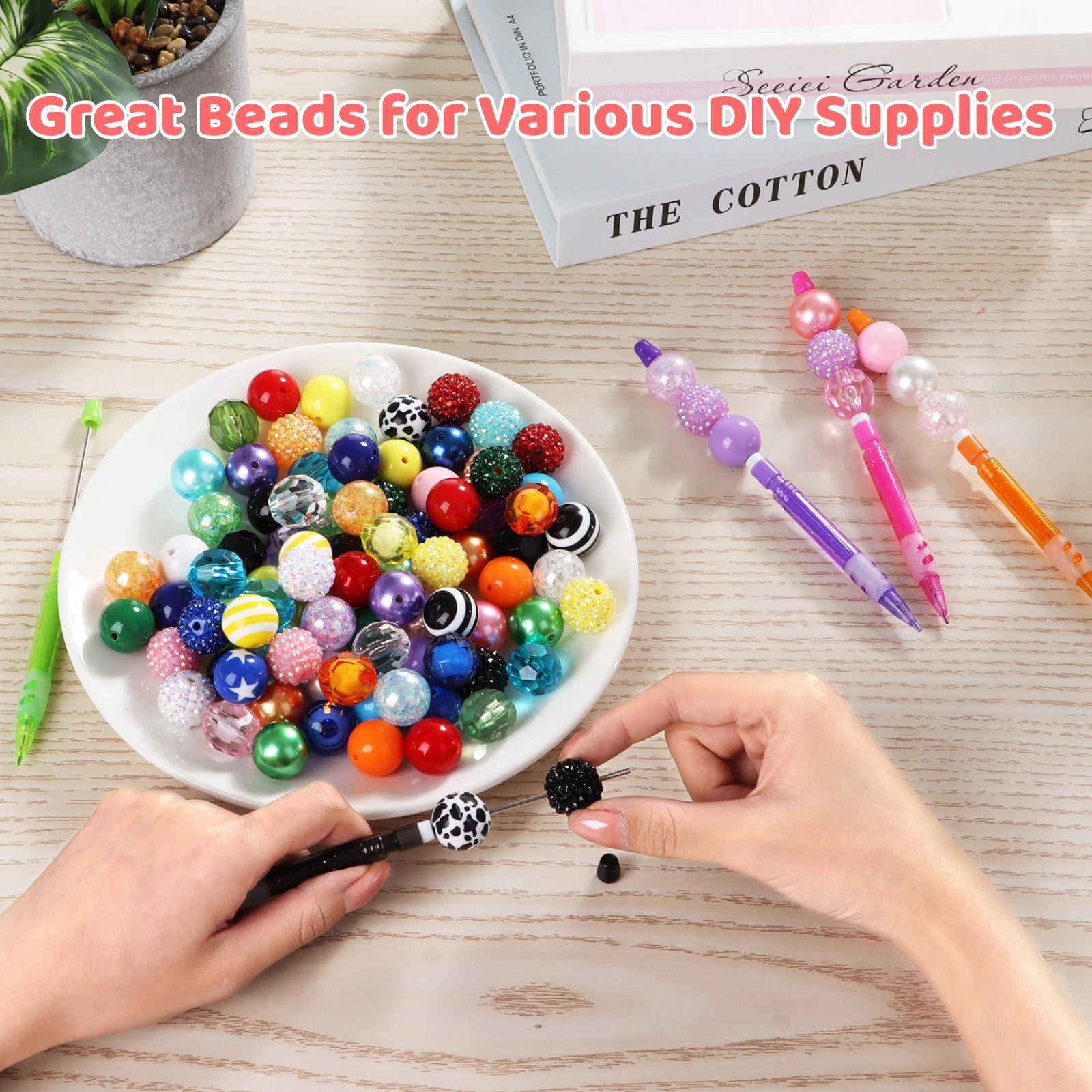 100 Pcs 20mm Beads for Pens,Rhinestone Bubblegum Beads Mixed Crystal Resin Sugar Chunky for Pens Beadable Keychains DIY Colorful Jewelry Beads DIY Making Supplies