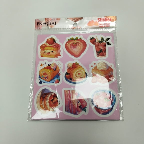 FKEQBAI Stickers Strawberry Dessert Sticker Set, 9 Pieces Per Sheet, 6 Sheets Pack