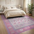 thumbnail image 3 of ODIKA 8'x10' Washable Area Rug Non-Slip Chair-Friendly Mat Pink Purple Checkered Scroll Border Boho Motifs Charm Bold Checkerboard for Dining Room, Large Office, Lounge, 3 of 7