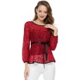 thumbnail image 3 of Blusas Tops Peplum De Encaje Semitransparente Allegra K Rojo S, 3 of 6