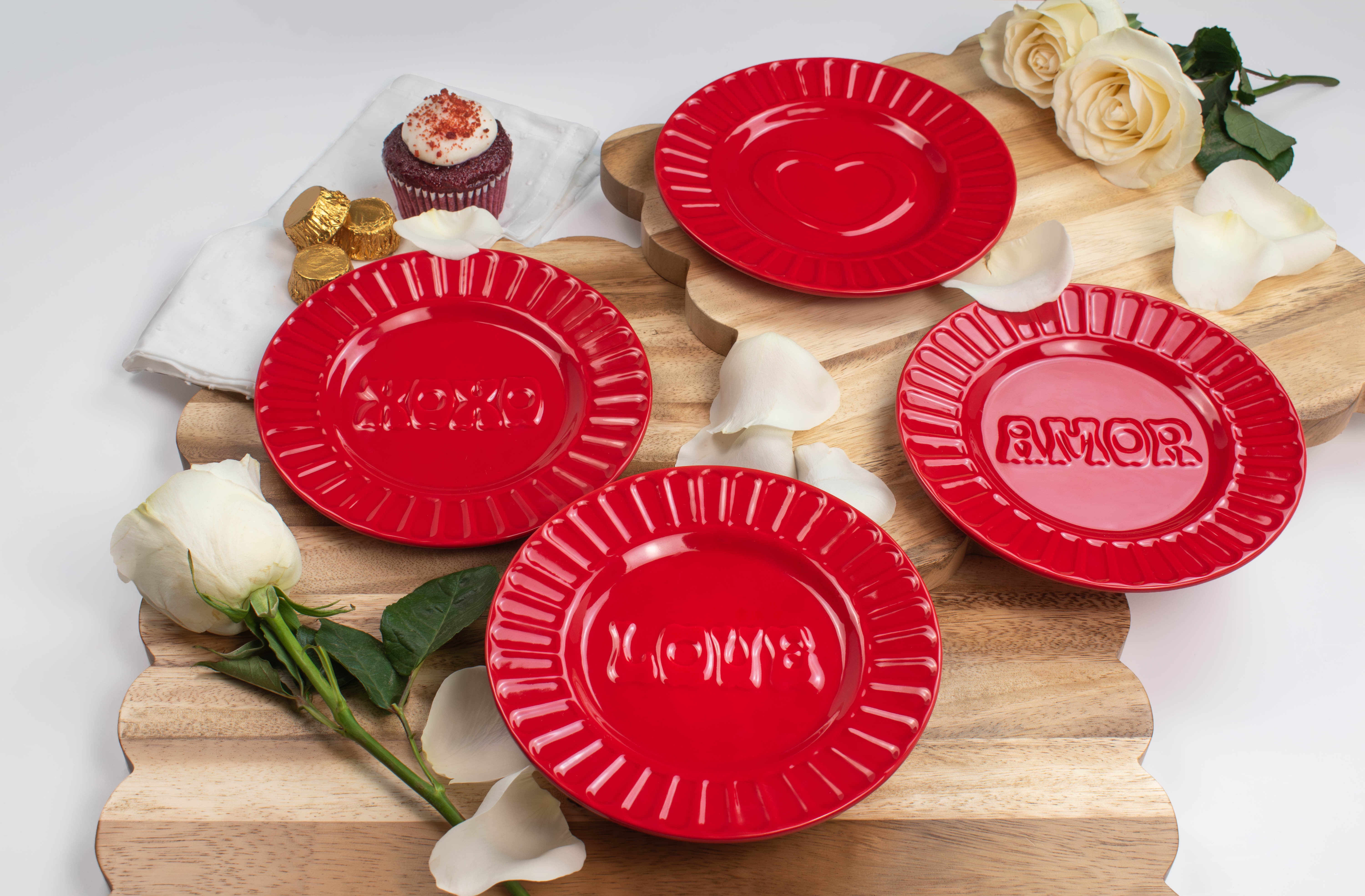 Way to Celebrate 4pk Red Ceramic Appetizer Plates