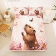 thumbnail image 5 of Erosebridal Kawaii Capybara Bed Sheets For Kids,Cartoon Rodent Animals Pink Sakura King Sheets For Girls 4 Pieces, 5 of 6