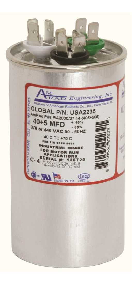 American Standard 45+10 Uf Dual Run Capacitor - 370/440 VAC Round Universal Replacement, Made In USA
