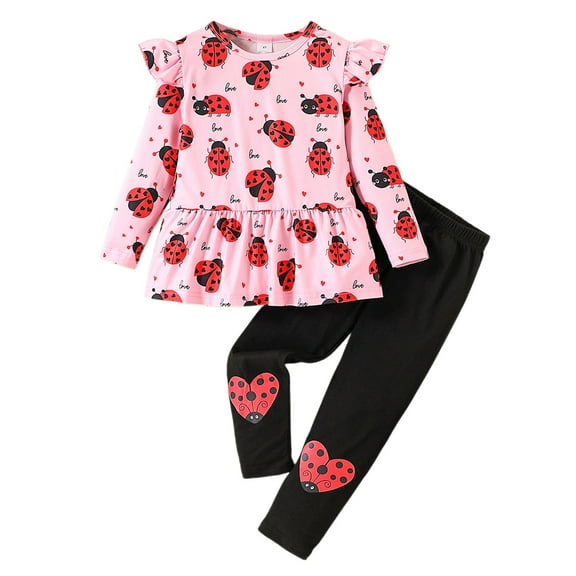 Afdoent Kid Girls Clothes Outfits Set Long Sleeve Top And Pants Comfy Casual Print Toddler Clothes For Spring Fall Winter Travel 3-4 Years