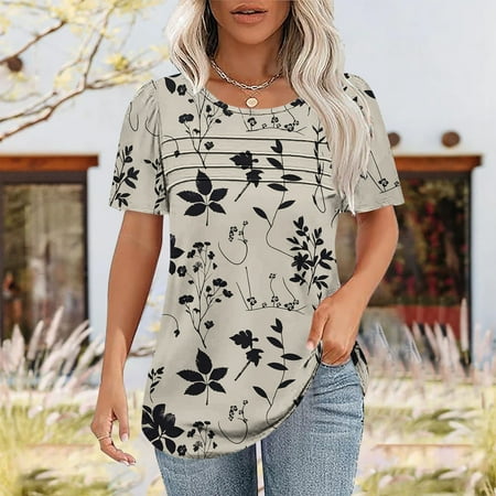GSPCLAM Vintage Graphic Tees for Women Crew Neck Tunic Tops Dressy Summer Breathable Lightweight Short Sleeve Blouse Black XXL
