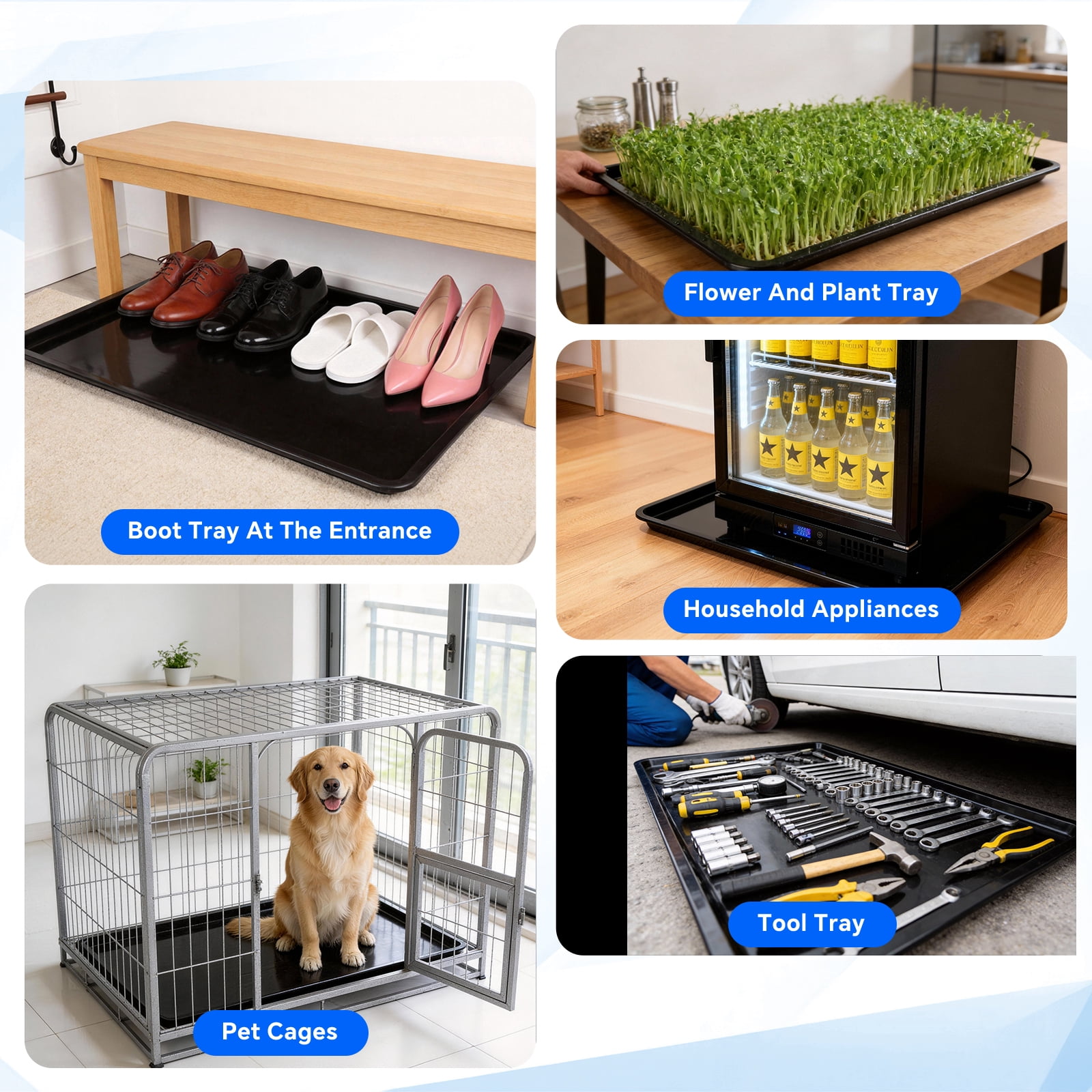 4PCS Dog Crate Pan Pet Cage Tray Black Dog Feces Pan Dog Crate Replacement Pan Pet Cage Bottom Tray Plastic Fecal Tray Large Dog Cage Tray for Pet Cat Rabbit Cage Cleaning Tray