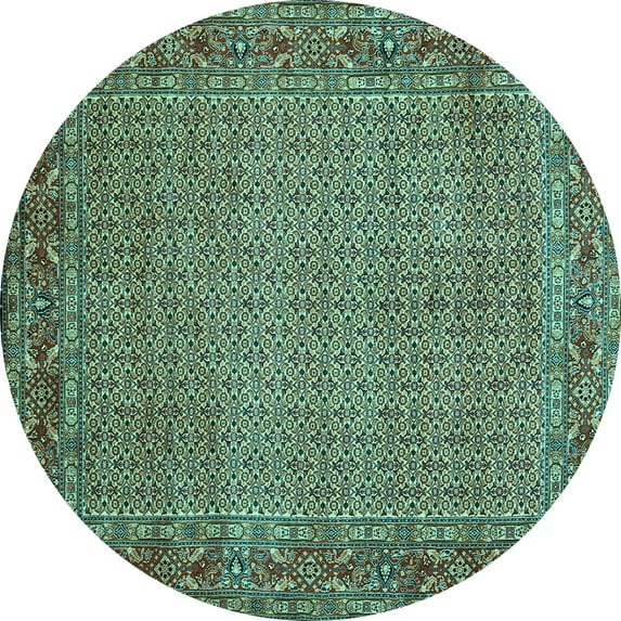 Ahgly Company Machine Washable Indoor Round Abstract Turquoise Blue Contemporary Area Rugs, 7' Round