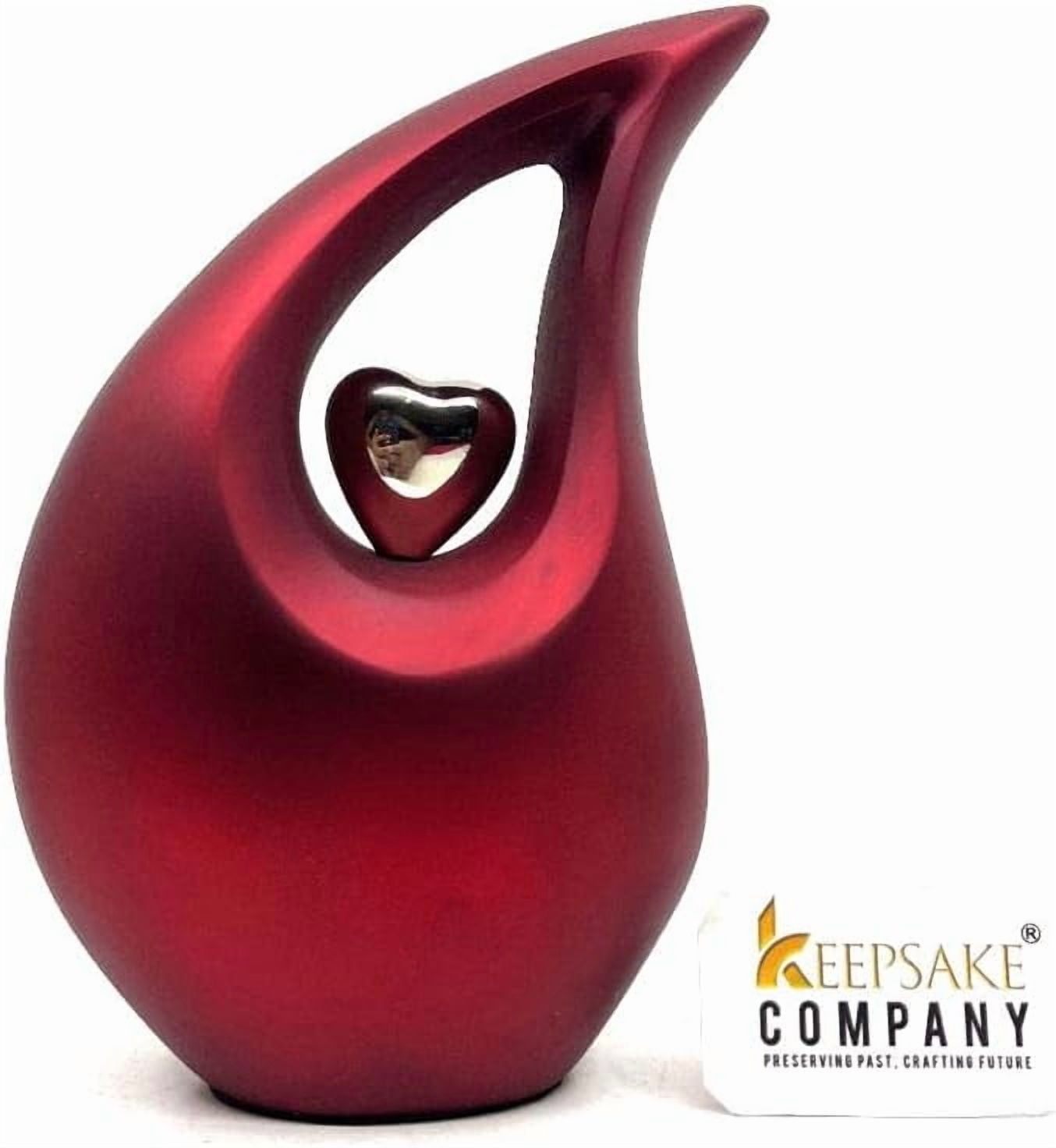 Red Tear Drop Medium Size Urns for Human Ashes with Silver Heart (6 Inch Height) - Unique Medium Urn - Decorative Urns - Cremation Urn - Burial Urns - Keepsake Urn - Funeral Urn - Small Pet Urns