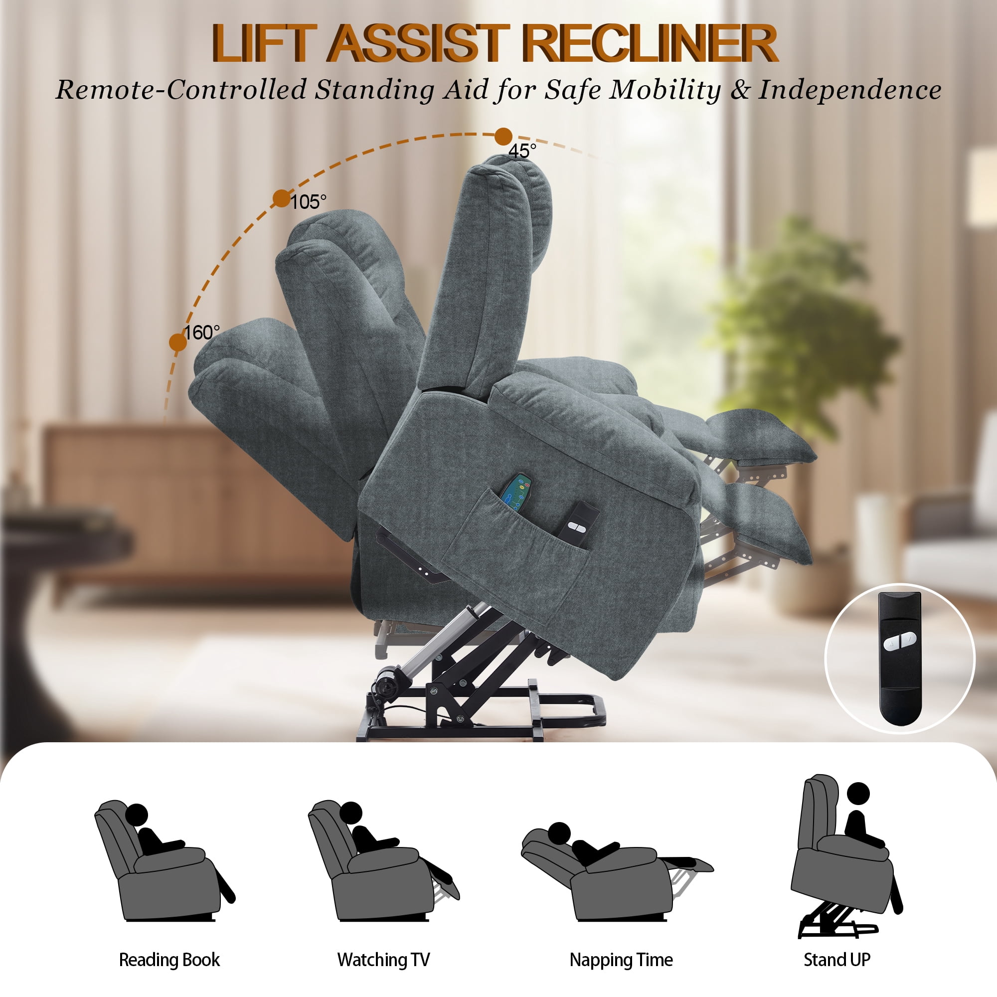 Korser Power Lift Recliner Chair for Elderly with Massage and Heat Oversized for Living Room,Grey