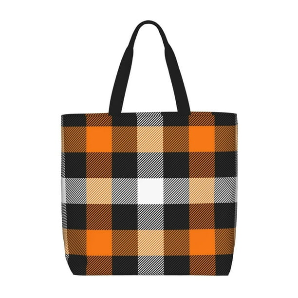 Easygdp Orange Plaid Bolsa Tote para Mujer, Bolso de Hombro para Trabajo, Playa, Viajes, Compras y Supermercado