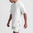 thumbnail image 3 of Askfv Men's Oversized T shirt Solid Color Gym Top Short Sleeve Split Hem Streetwear, 3 of 5