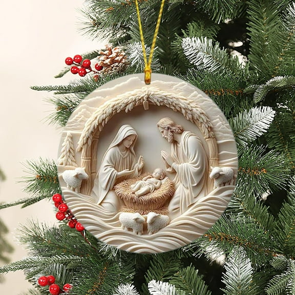 DAMAI Nativity Christmas Ornament, Mother Mary and Jesus Ornament,Christmas 2D Flat Print Wooden Ornament for Christmas Tree,Decorations Religious Gifts