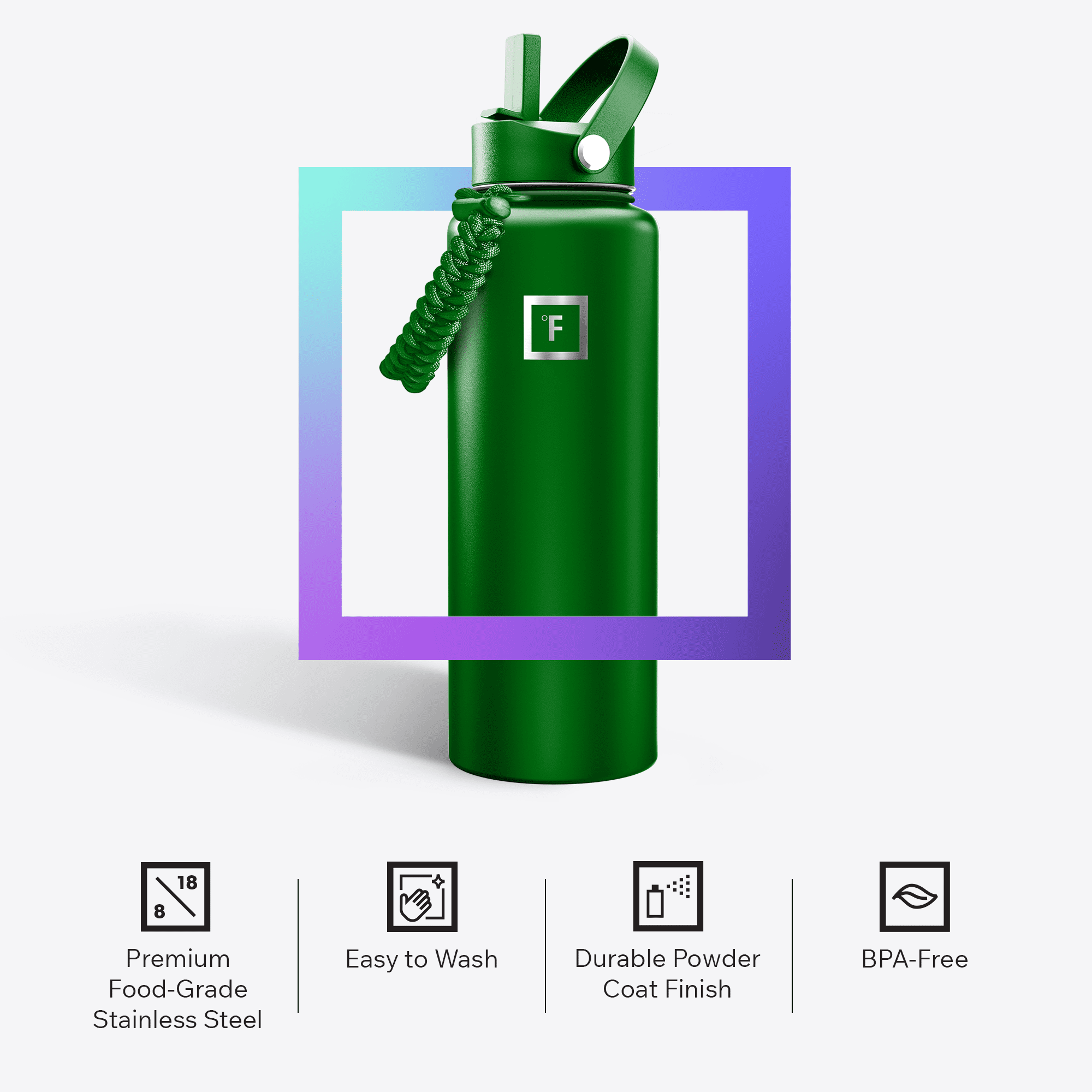Iron Flask 40 oz Neutral Green Stainless Steel Water Bottle