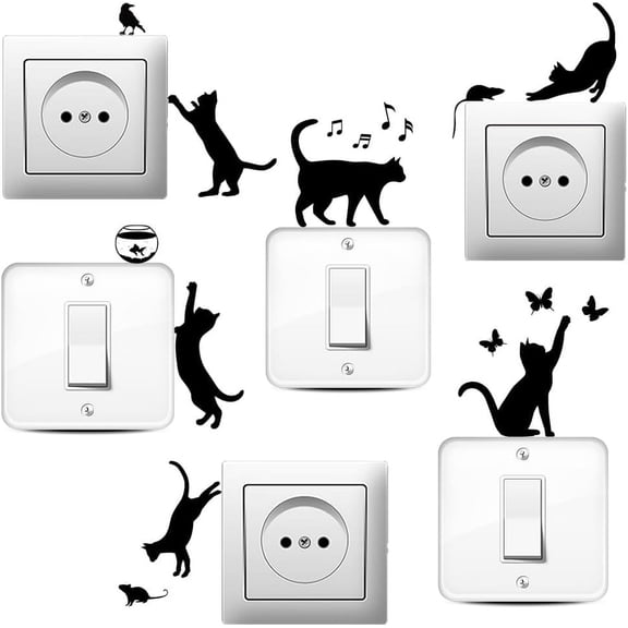 6 Pcs Cat Silhouette Creative Light Switch Stickers Cute Cat Wall Sticker Cat Light Switch Decals Cat Decor Wall Sticker for Light Switch Outlets Ledge Vehicle and Home Art Decor