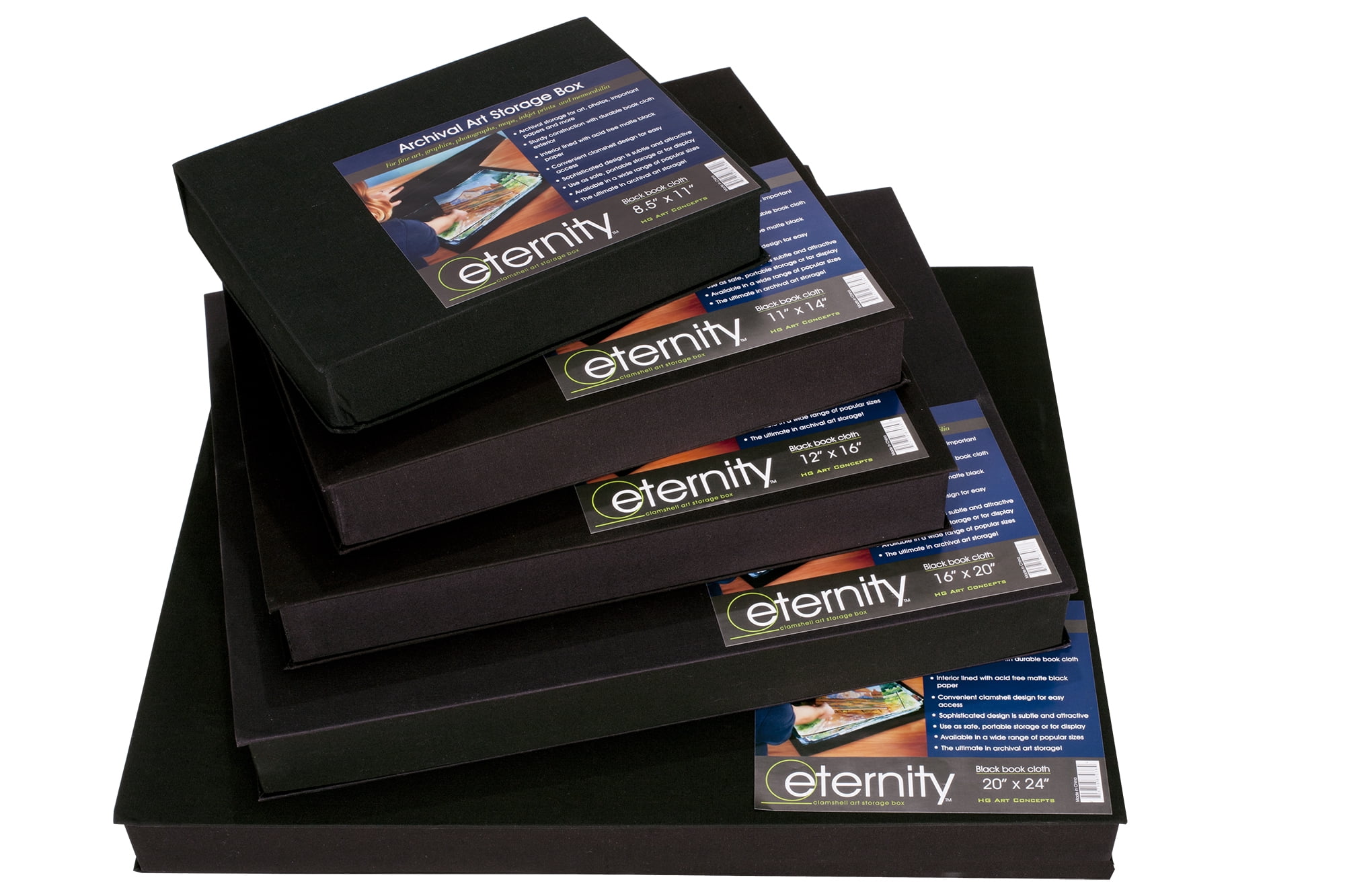 HG Concepts Art Photo Storage Box Eternity Archival Clamshell Box For Storing Artwork, Photos & Documents Deluxe Acid-Free Sturdy & Lined With Archival Paper - [Black - 24" x 32"]
